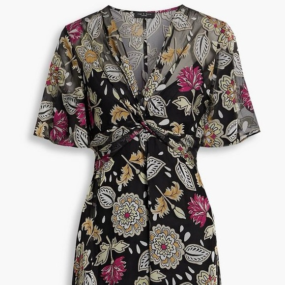 Rag & Bone Tamar Twist Front Floral Sheer Chiffon Maxi Asymmetrical Bodycon US 6 - Picture 7 of 13